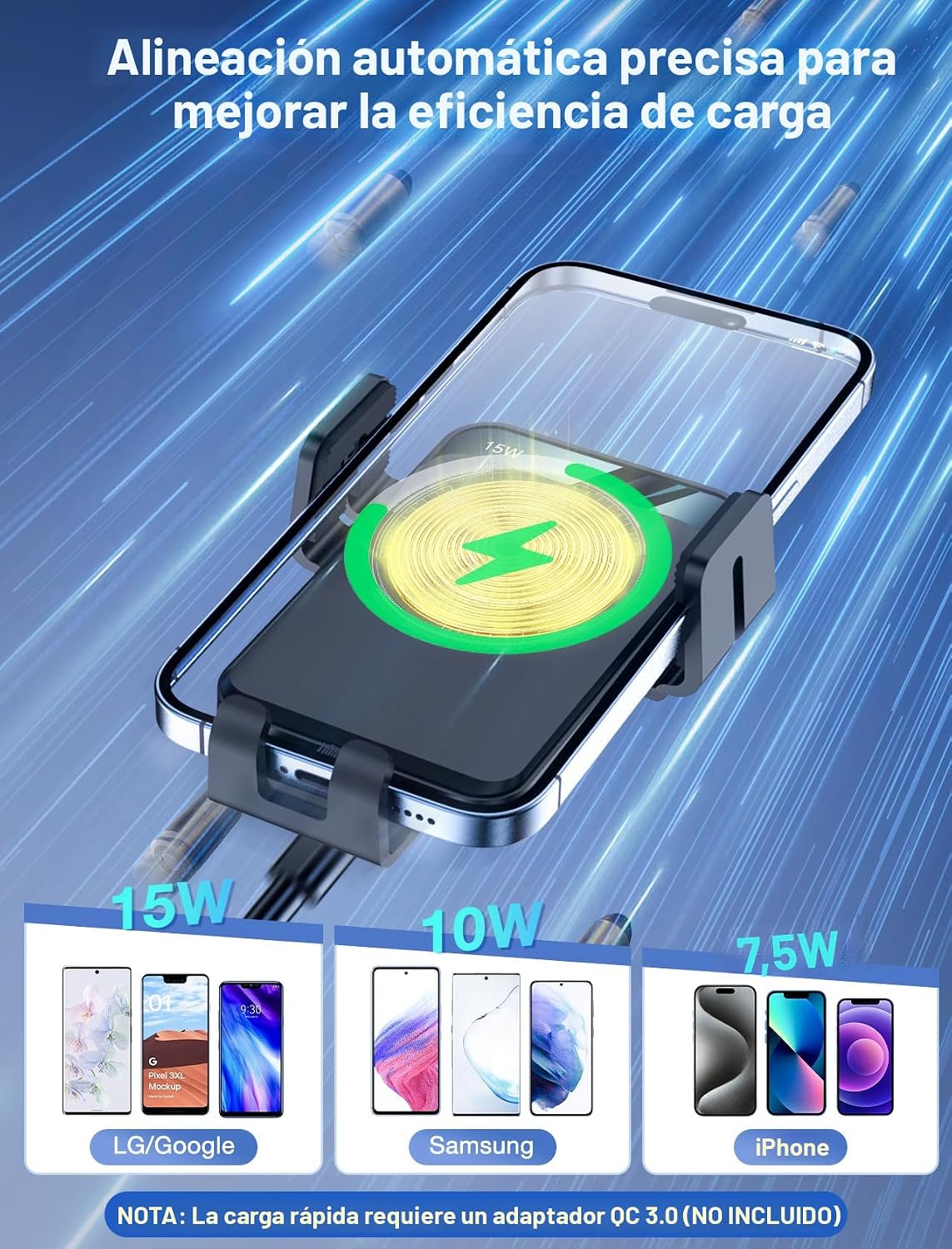 Auto Clamping Car Charger  شاحن سيارة لاسلكي بقفل تلقائي