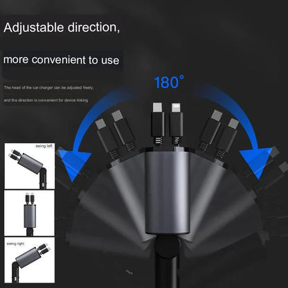 Retractable 4-in-1 Car Charger شاحن سيارة 4 في 1 قابل للسحب