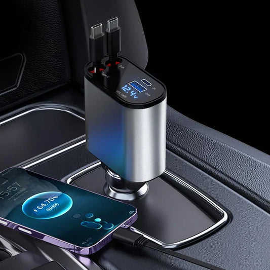 Retractable 4-in-1 Car Charger شاحن سيارة 4 في 1 قابل للسحب