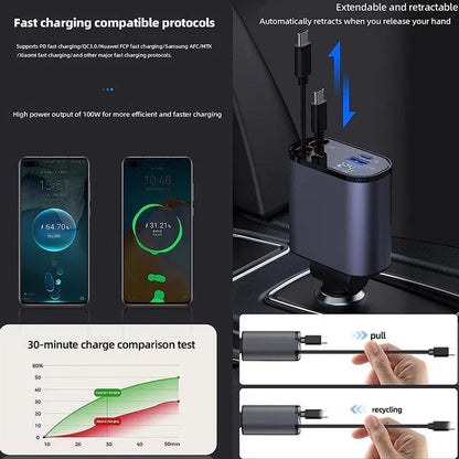 Retractable 4-in-1 Car Charger شاحن سيارة 4 في 1 قابل للسحب