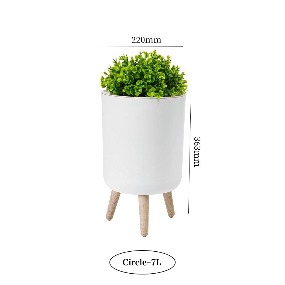 Wooden High Foot Trash Can For Bathroom Creative Kitchen