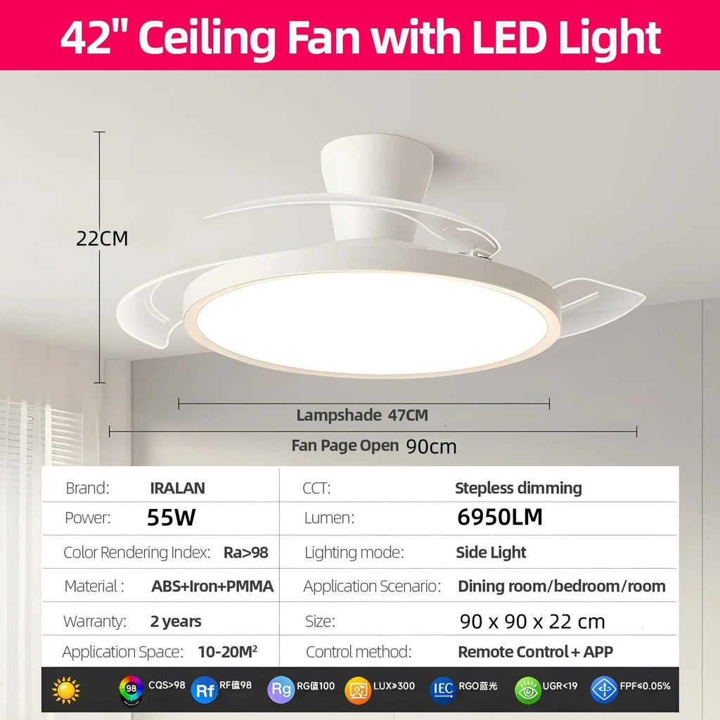 Jelena Invisible Fan Light with 3 Retractable Blades Bedroom Living Room