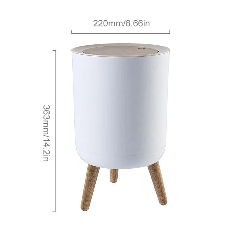Wooden High Foot Trash Can For Bathroom Creative Kitchen